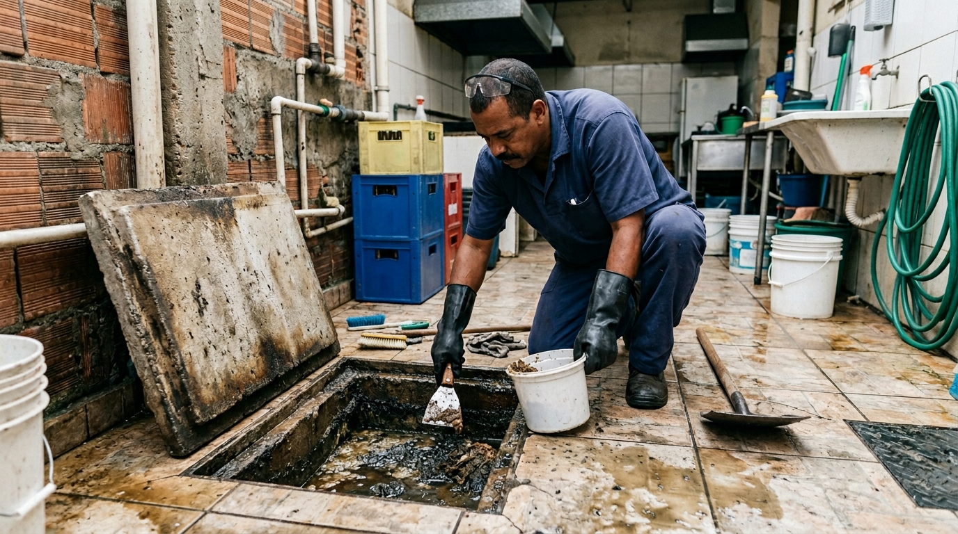 Limpeza de caixa de gordura residencial em Chapecó‑SC